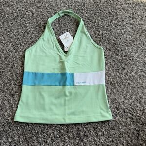 Vintage Calvin Klein 90's Halter Crop Top Size M Green Blue White Retro Logo NEW